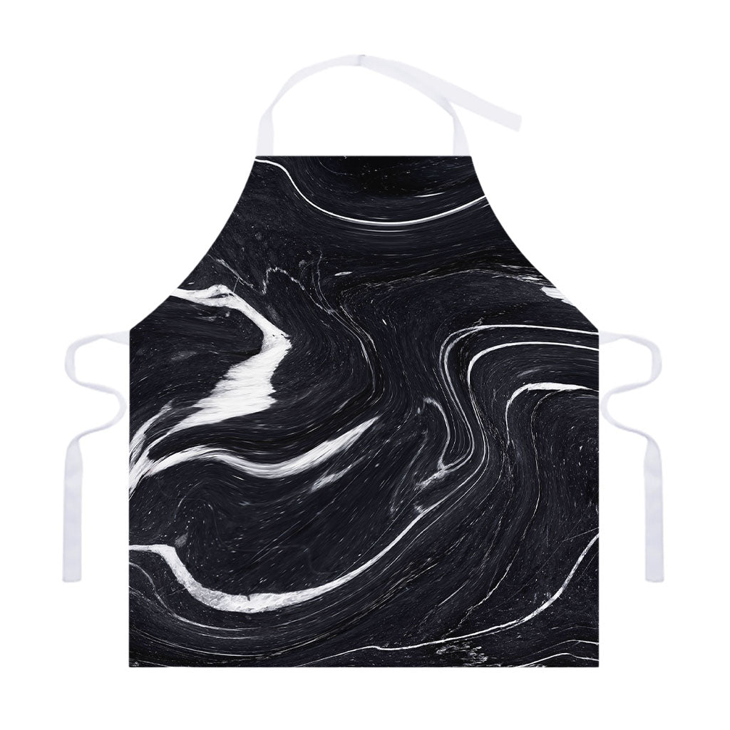 Black White Liquid Marble Print Adjustable Apron