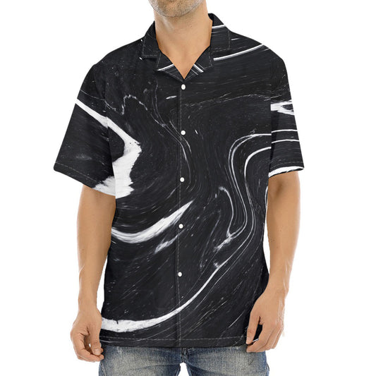 Black White Liquid Marble Print Aloha Shirt