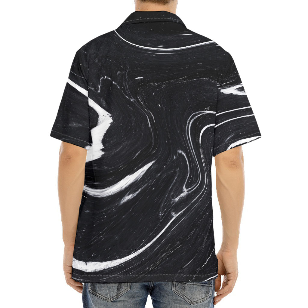 Black White Liquid Marble Print Aloha Shirt