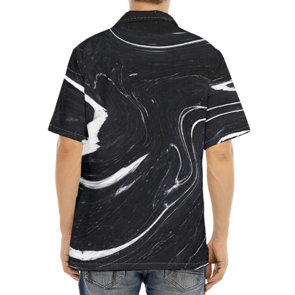 Black White Liquid Marble Print Aloha Shirt