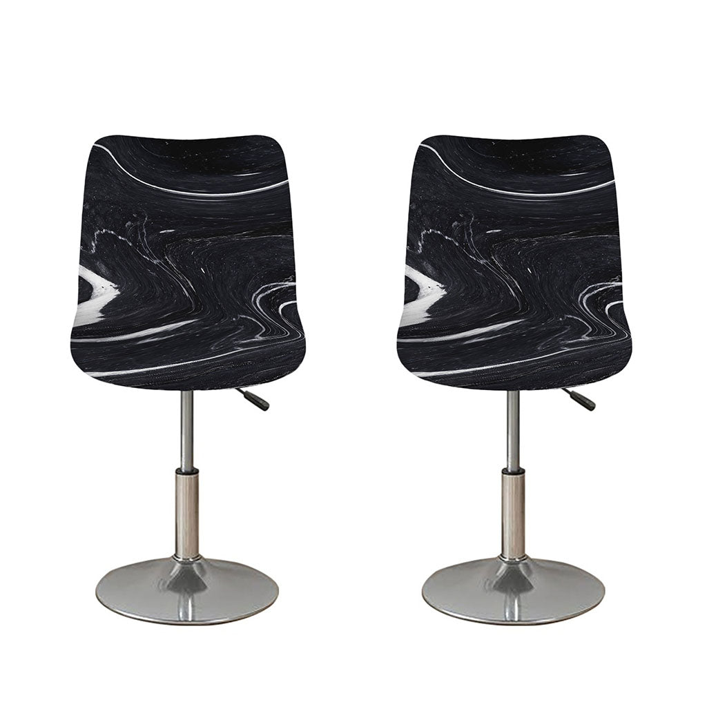 Black White Liquid Marble Print Bar Stool Covers