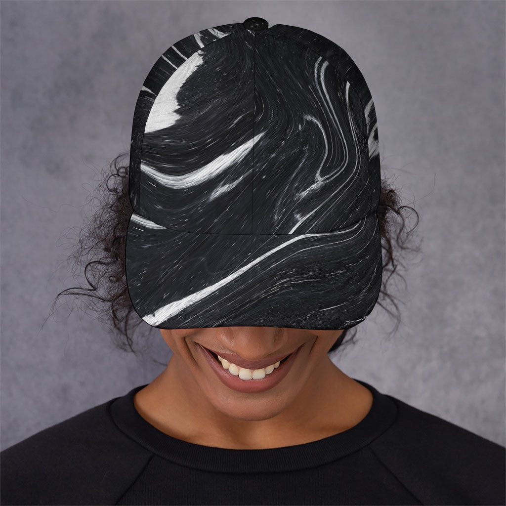 Black White Liquid Marble Print Baseball Cap