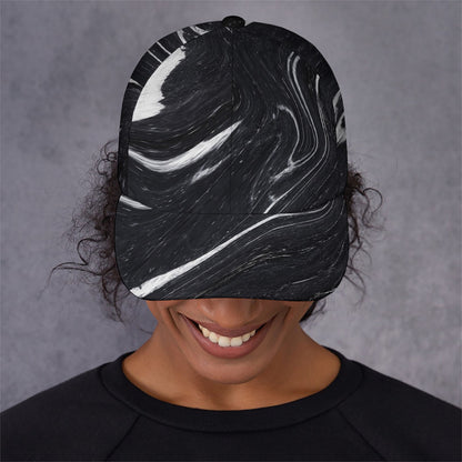 Black White Liquid Marble Print Baseball Cap