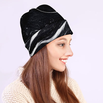 Black White Liquid Marble Print Beanie