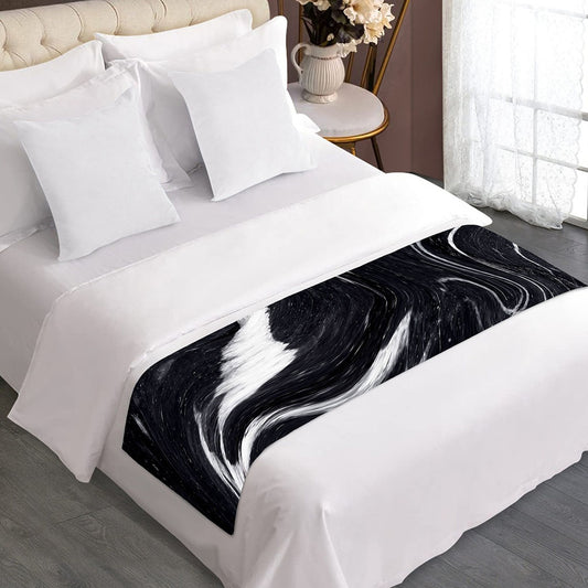 Black White Liquid Marble Print Bed Runner