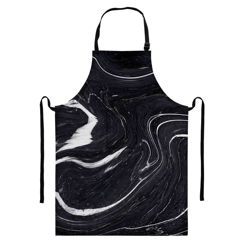Black White Liquid Marble Print Bib Apron With Pocket