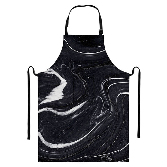 Black White Liquid Marble Print Bib Apron With Pocket
