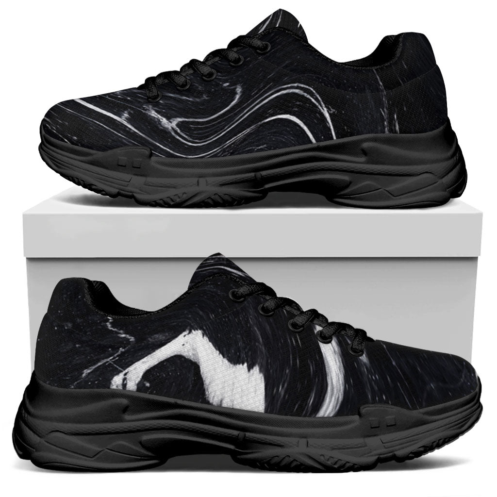 Black White Liquid Marble Print Black Chunky Shoes