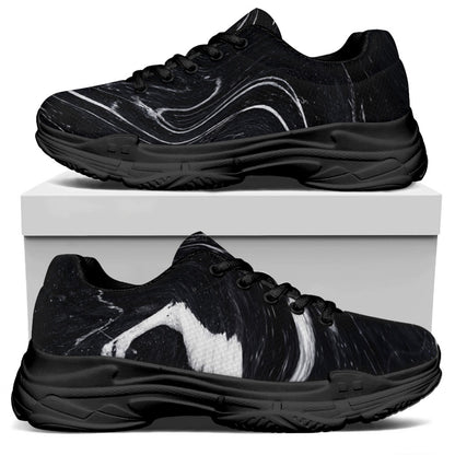Black White Liquid Marble Print Black Chunky Shoes