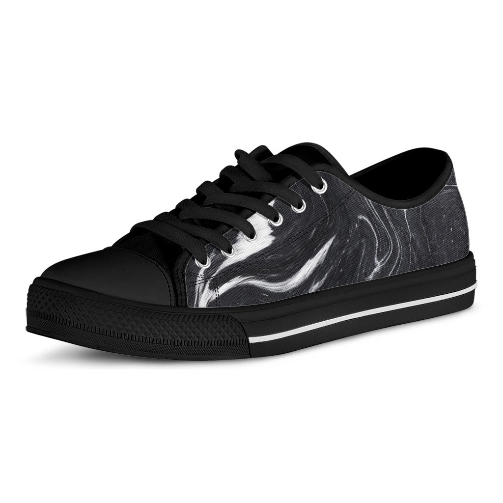 Black White Liquid Marble Print Black Low Top Sneakers