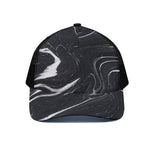 Black White Liquid Marble Print Black Mesh Trucker Cap
