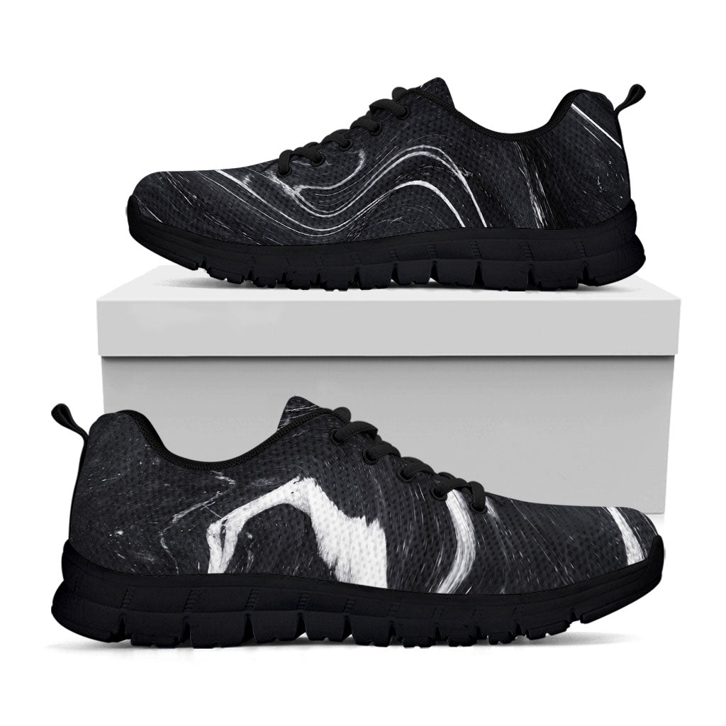 Black White Liquid Marble Print Black Running Shoes