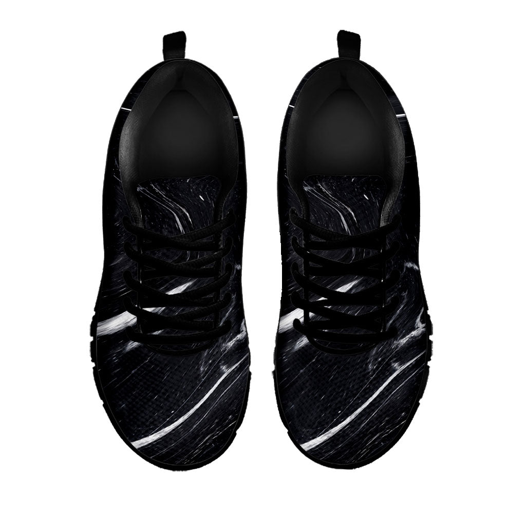 Black White Liquid Marble Print Black Running Shoes