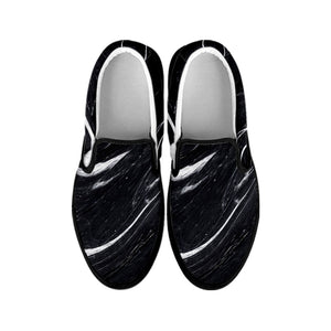 Black White Liquid Marble Print Black Slip On Sneakers