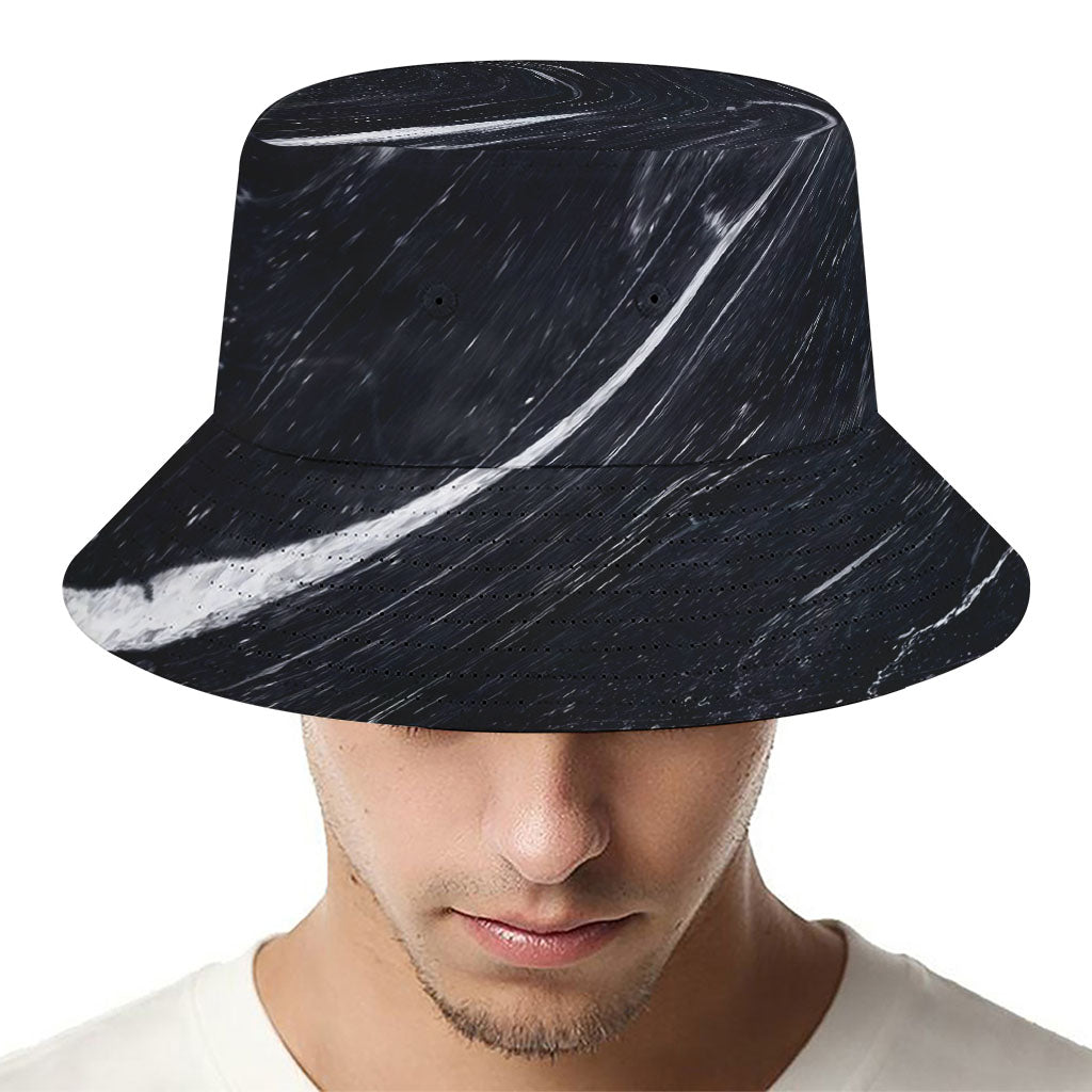 Black White Liquid Marble Print Bucket Hat