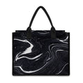 Black White Liquid Marble Print Canvas Tote Bag