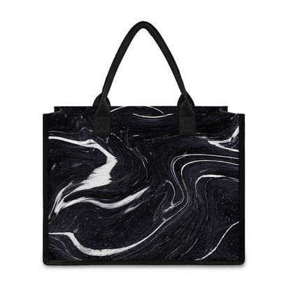 Black White Liquid Marble Print Canvas Tote Bag