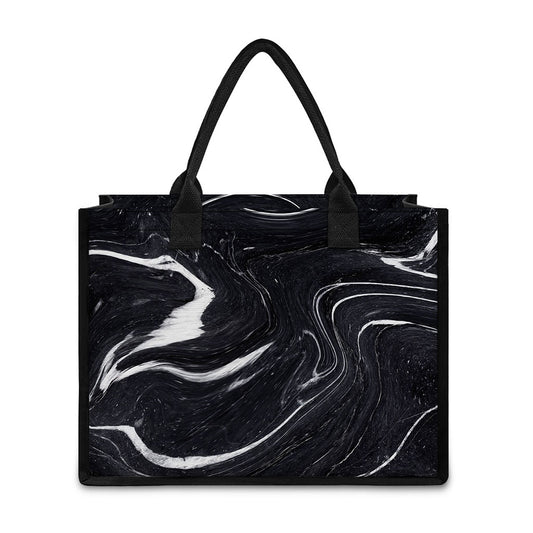 Black White Liquid Marble Print Canvas Tote Bag