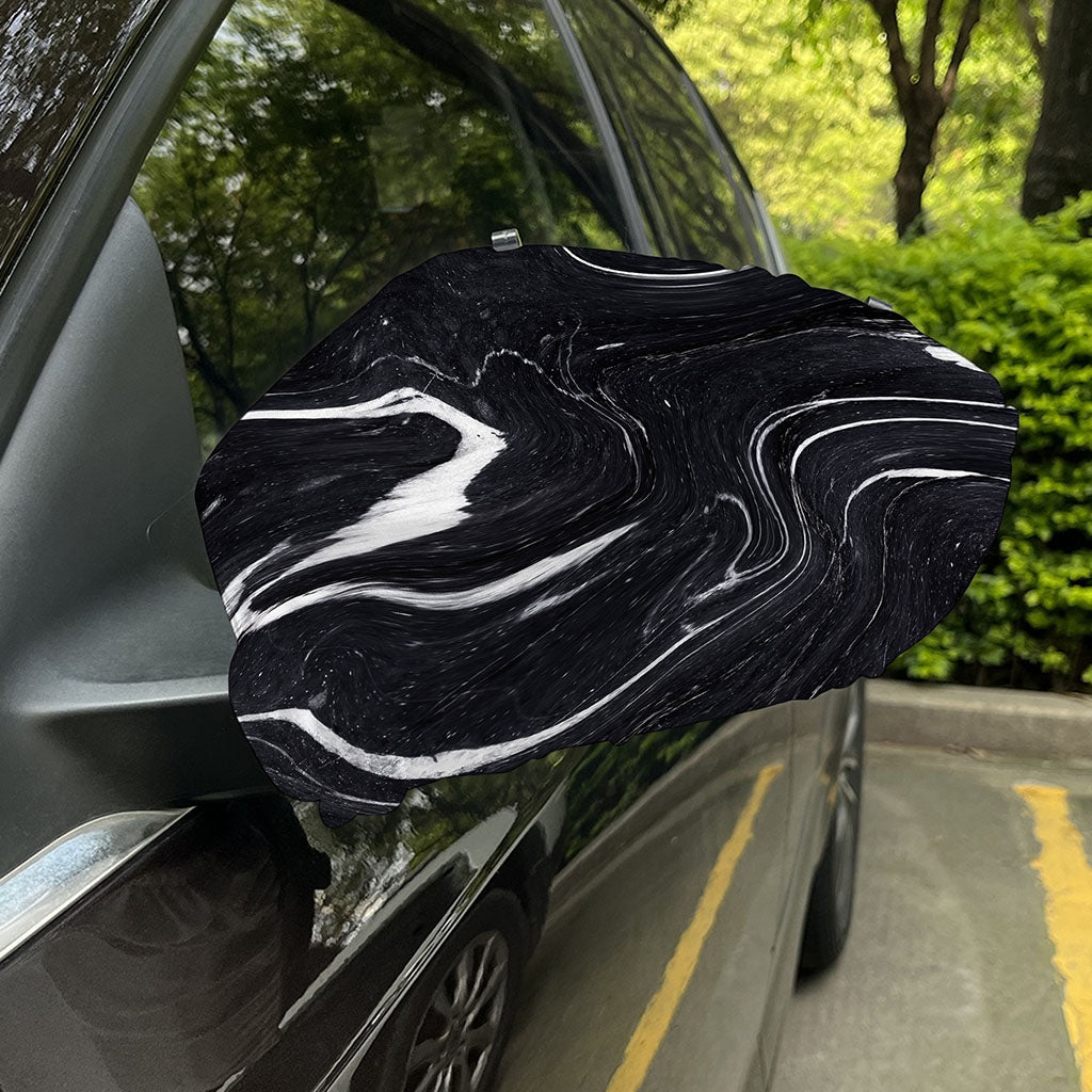 Black White Liquid Marble Print Car Side Mirror Covers