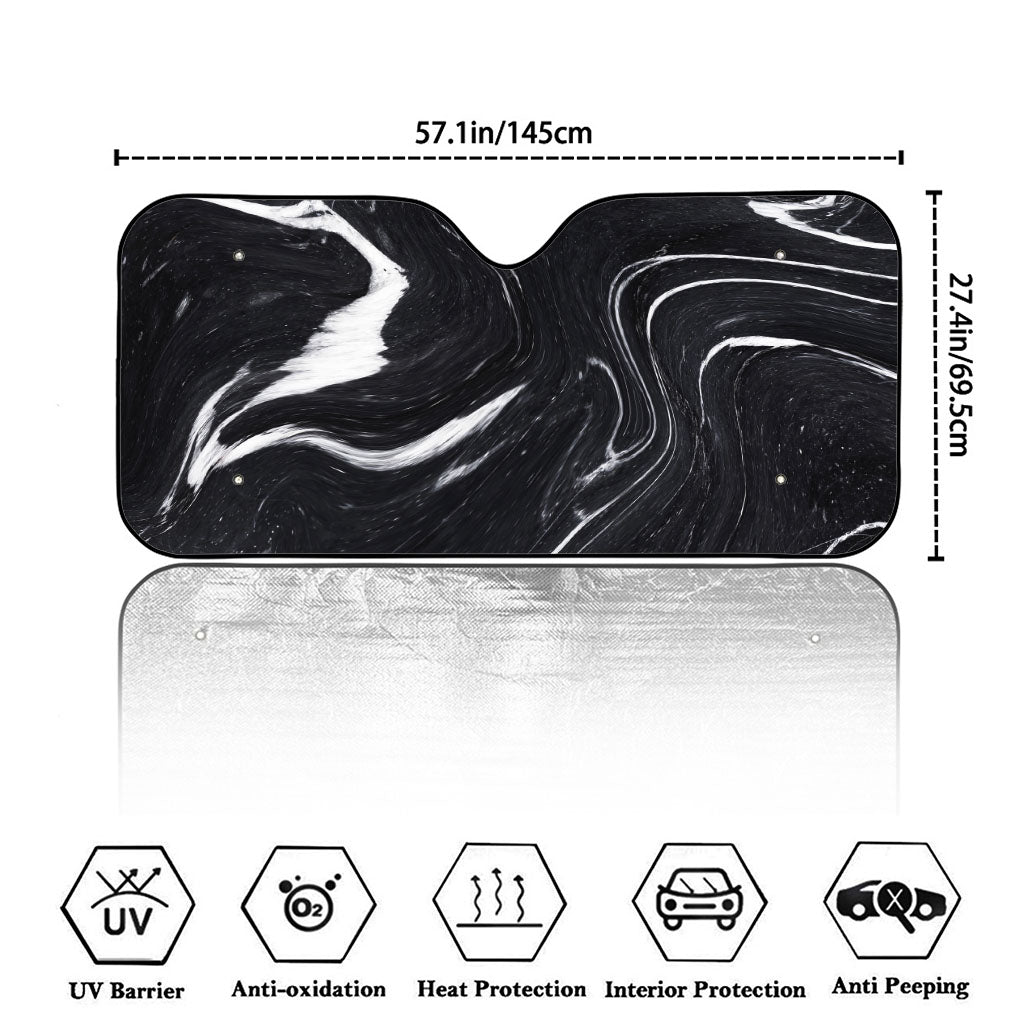 Black White Liquid Marble Print Car Windshield Sun Shade