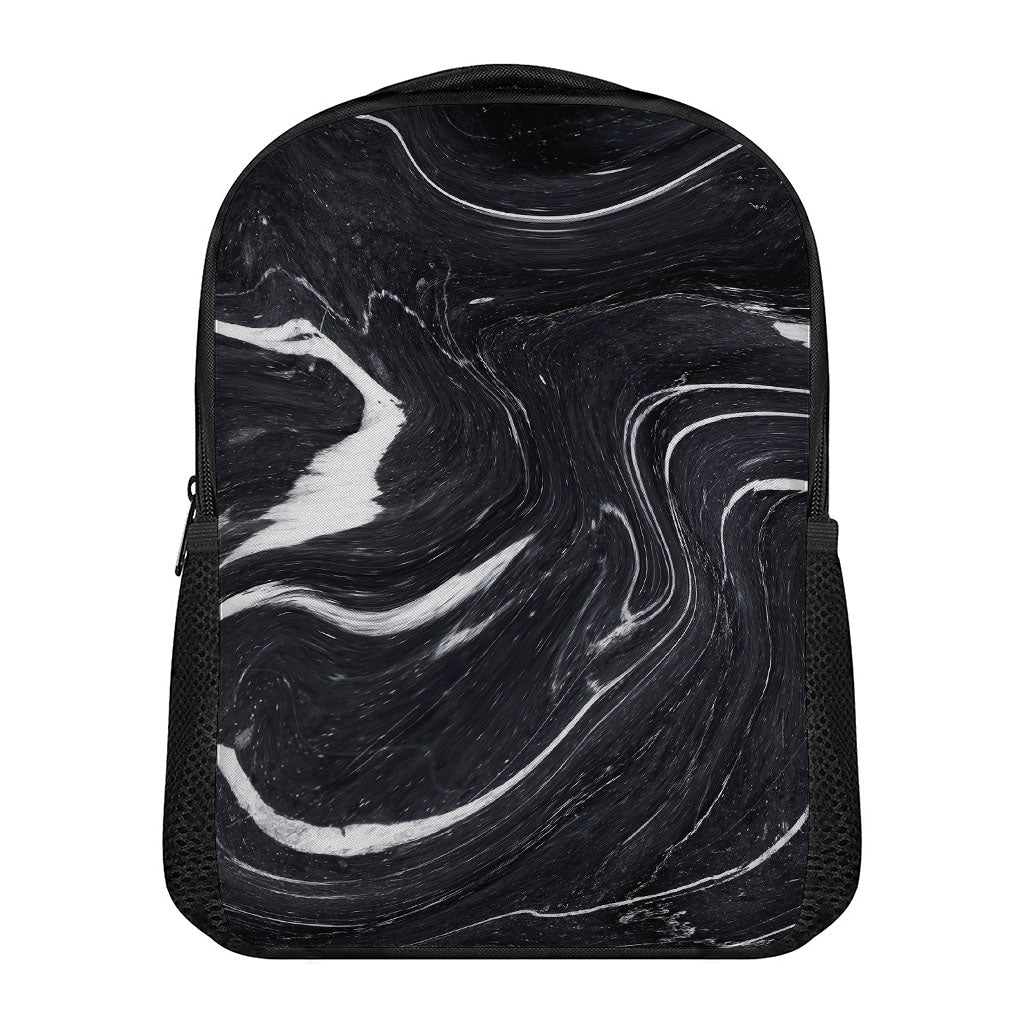 Black White Liquid Marble Print Casual Backpack