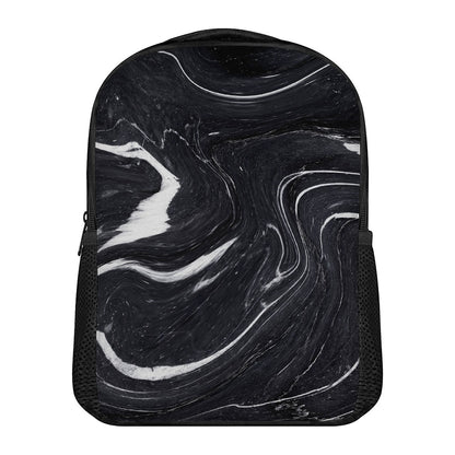 Black White Liquid Marble Print Casual Backpack