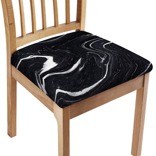Black White Liquid Marble Print Chair Cushion Cover