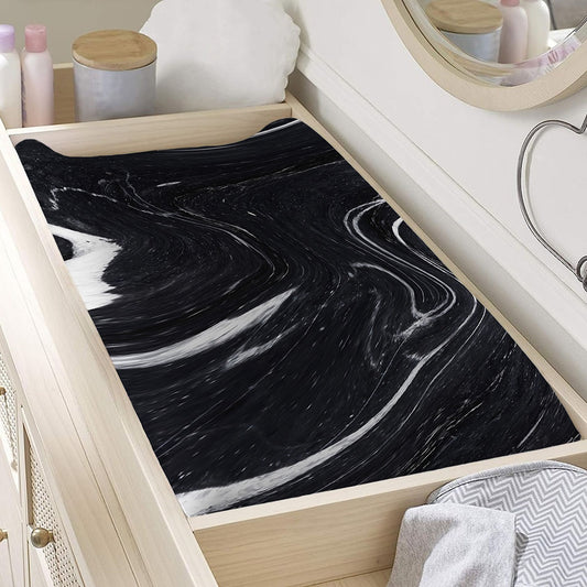 Black White Liquid Marble Print Changing Pad Cover