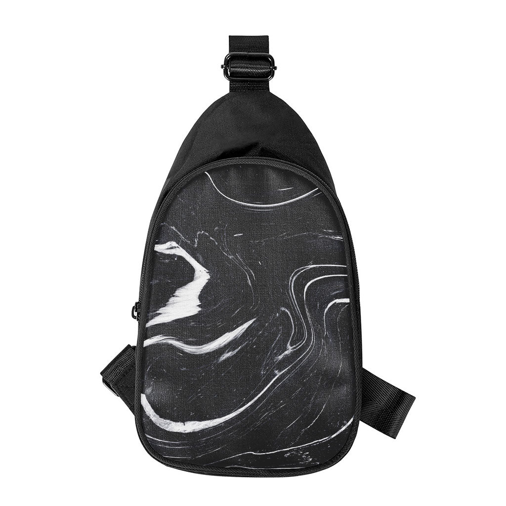 Black White Liquid Marble Print Chest Bag