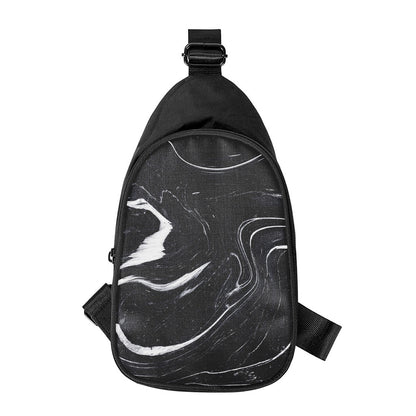 Black White Liquid Marble Print Chest Bag