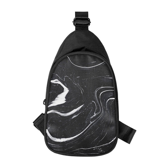 Black White Liquid Marble Print Chest Bag