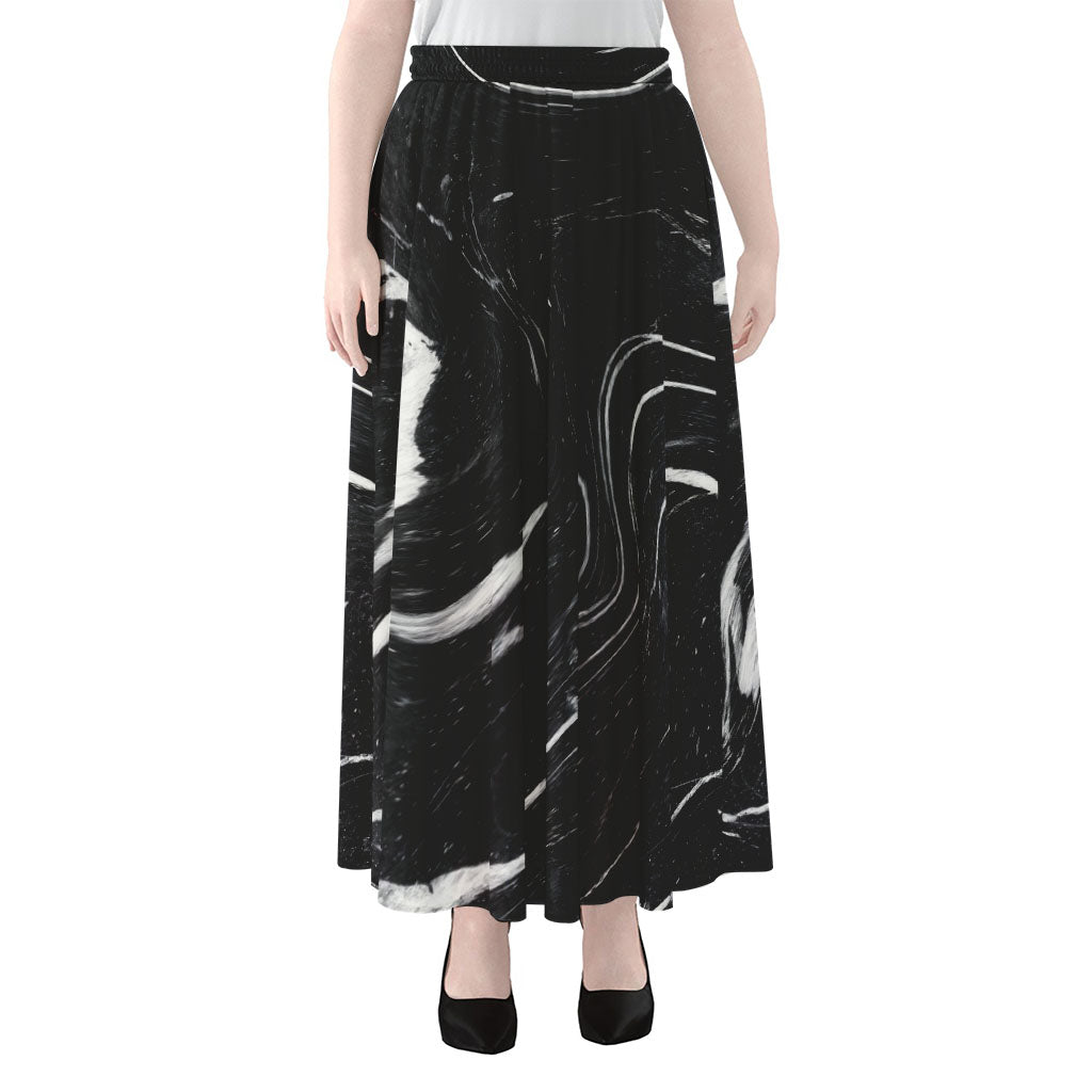 Black White Liquid Marble Print Chiffon Maxi Skirt