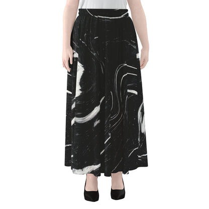 Black White Liquid Marble Print Chiffon Maxi Skirt