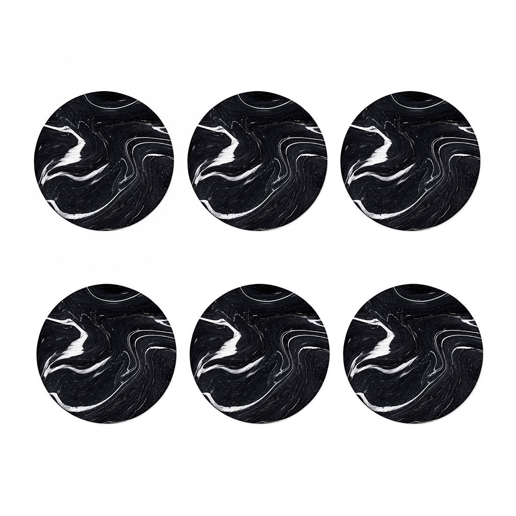 Black White Liquid Marble Print Coaster Set