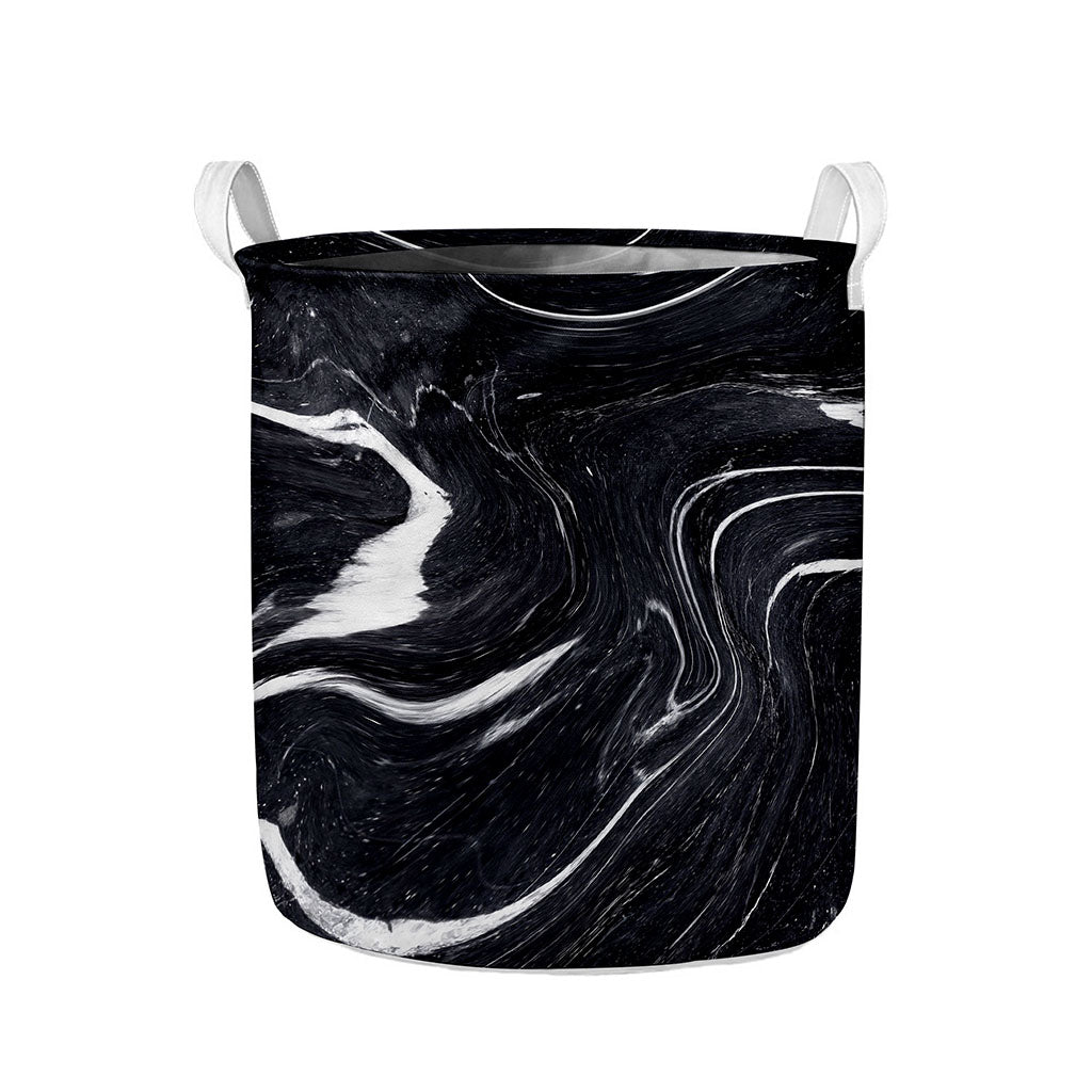 Black White Liquid Marble Print Collapsible Laundry Basket