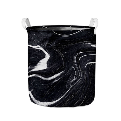 Black White Liquid Marble Print Collapsible Laundry Basket
