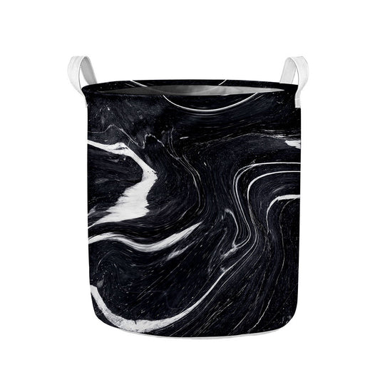 Black White Liquid Marble Print Collapsible Laundry Basket