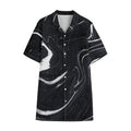 Black White Liquid Marble Print Cotton Hawaiian Shirt