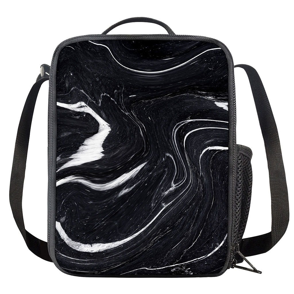 Black White Liquid Marble Print Crossbody Lunch Bag