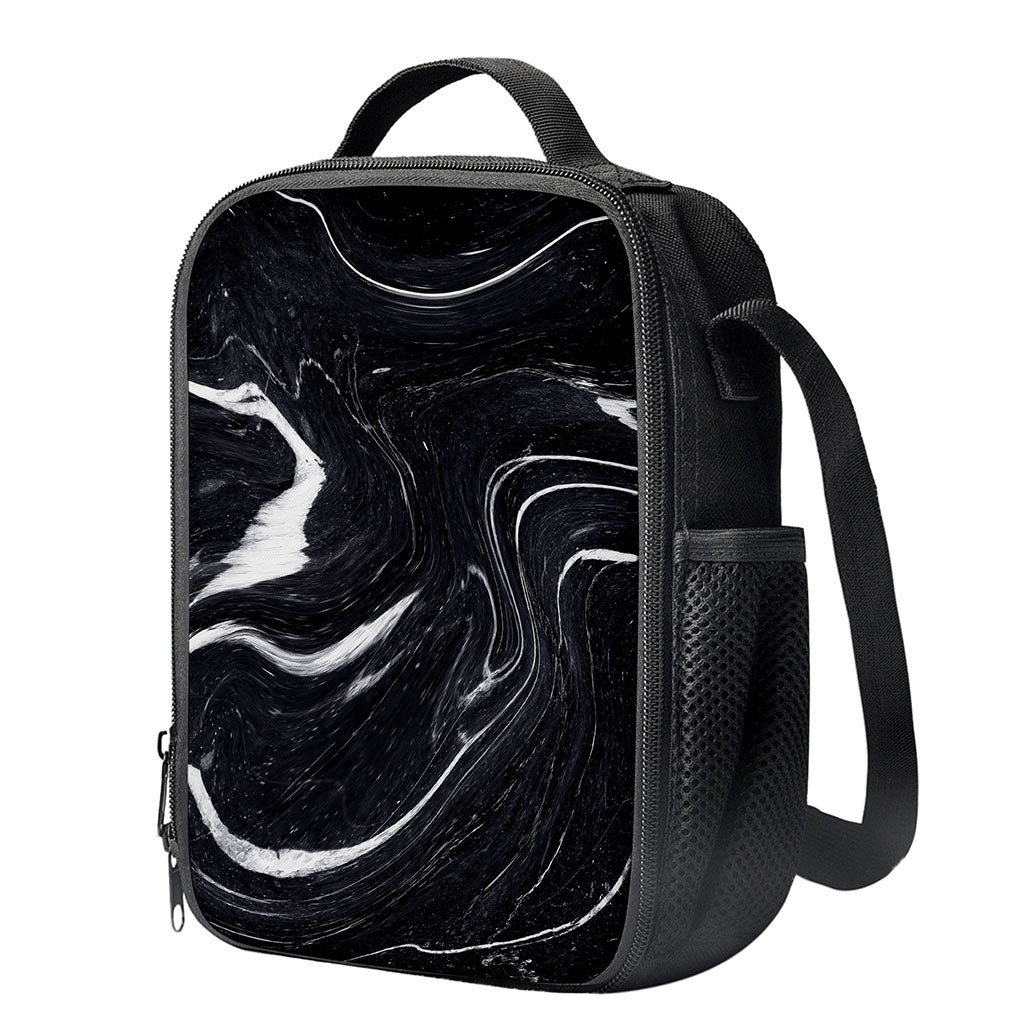 Black White Liquid Marble Print Crossbody Lunch Bag