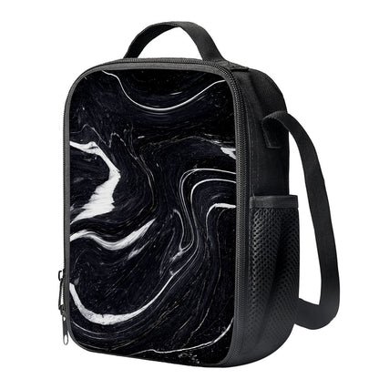 Black White Liquid Marble Print Crossbody Lunch Bag