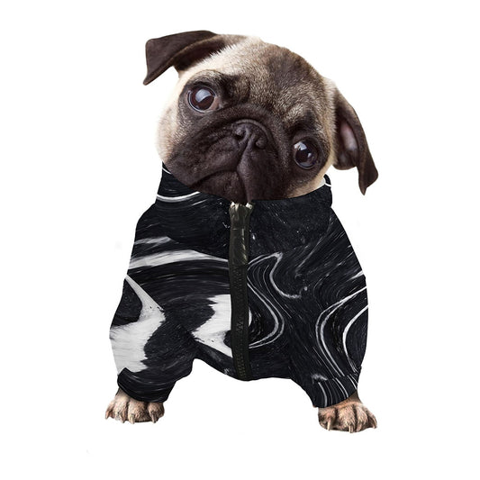 Black White Liquid Marble Print Dog Zip Up Jacket