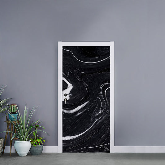 Black White Liquid Marble Print Door Sticker