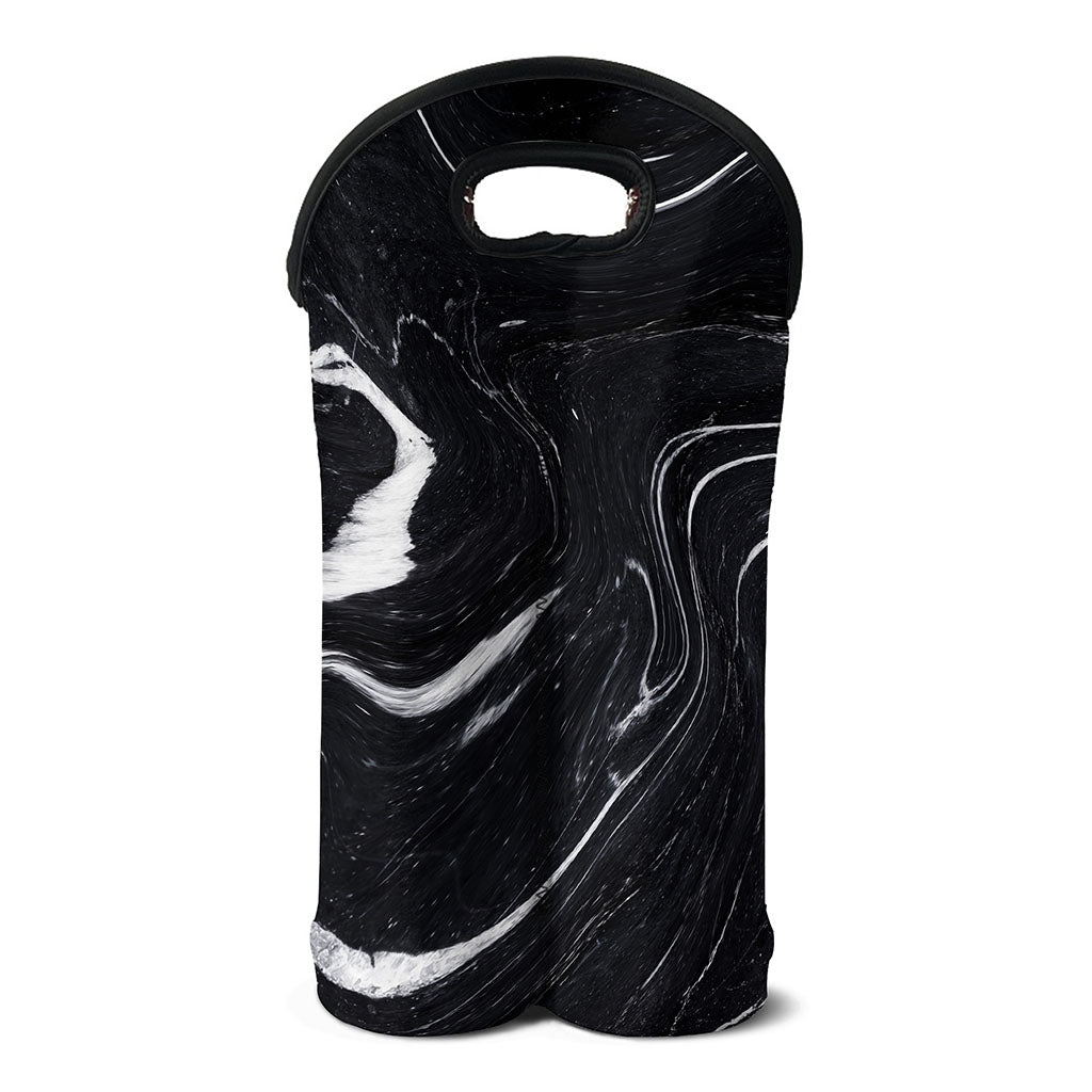 Black White Liquid Marble Print Double Neoprene Wine Tote