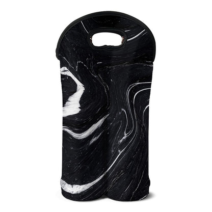 Black White Liquid Marble Print Double Neoprene Wine Tote