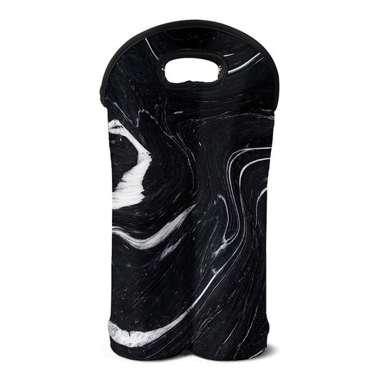 Black White Liquid Marble Print Double Neoprene Wine Tote