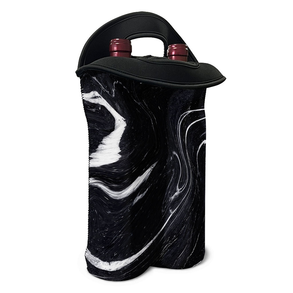 Black White Liquid Marble Print Double Neoprene Wine Tote