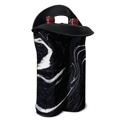 Black White Liquid Marble Print Double Neoprene Wine Tote