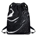 Black White Liquid Marble Print Drawstring Backpack