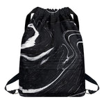 Black White Liquid Marble Print Drawstring Backpack